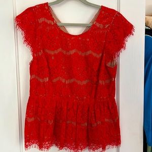 Anthropologie Maeve Red Peplum Waist Size L Blouse